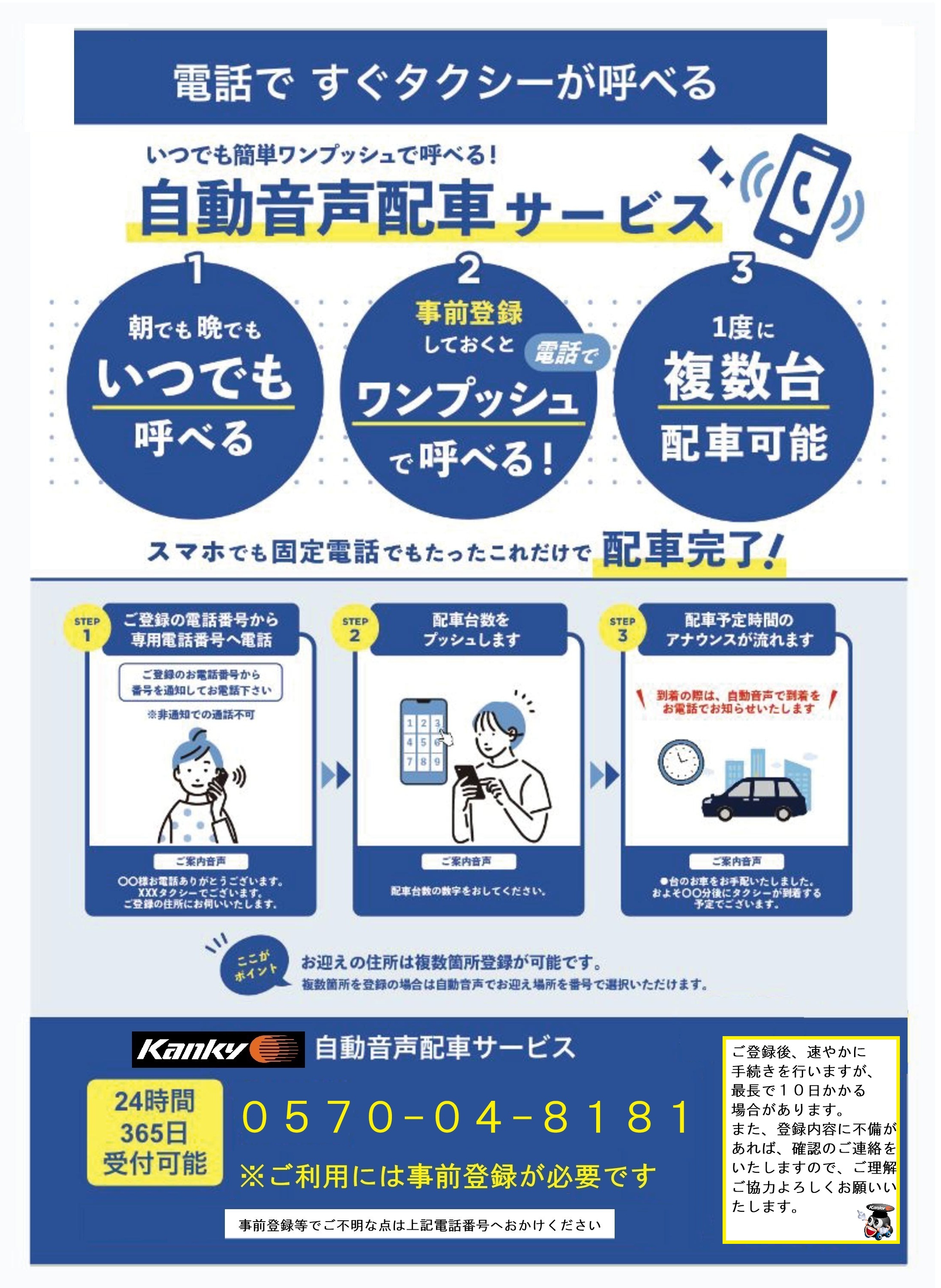 電話ですぐタクシーが呼べる